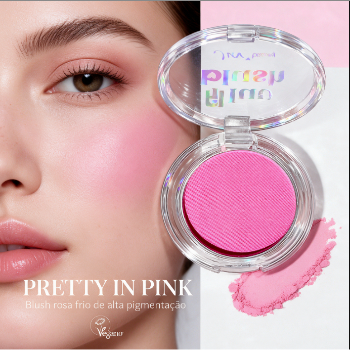 Blush Rosa Frio Pretty in Pink Luv Beauty | Efeito Boneca, Alta Pigmentação e Vegano