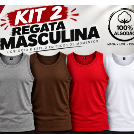 kit regata masculino 100% algodão academia treino dia a dia