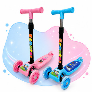 Patinete Infantil Dobrável 3 Rodas Luzes Led Ajustável Rosa Azul