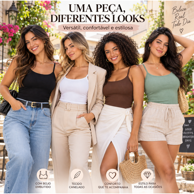 Kit Regata Feminina Canelada Com Bojo Blusinha de Alcinha Básica Cores Sortidas