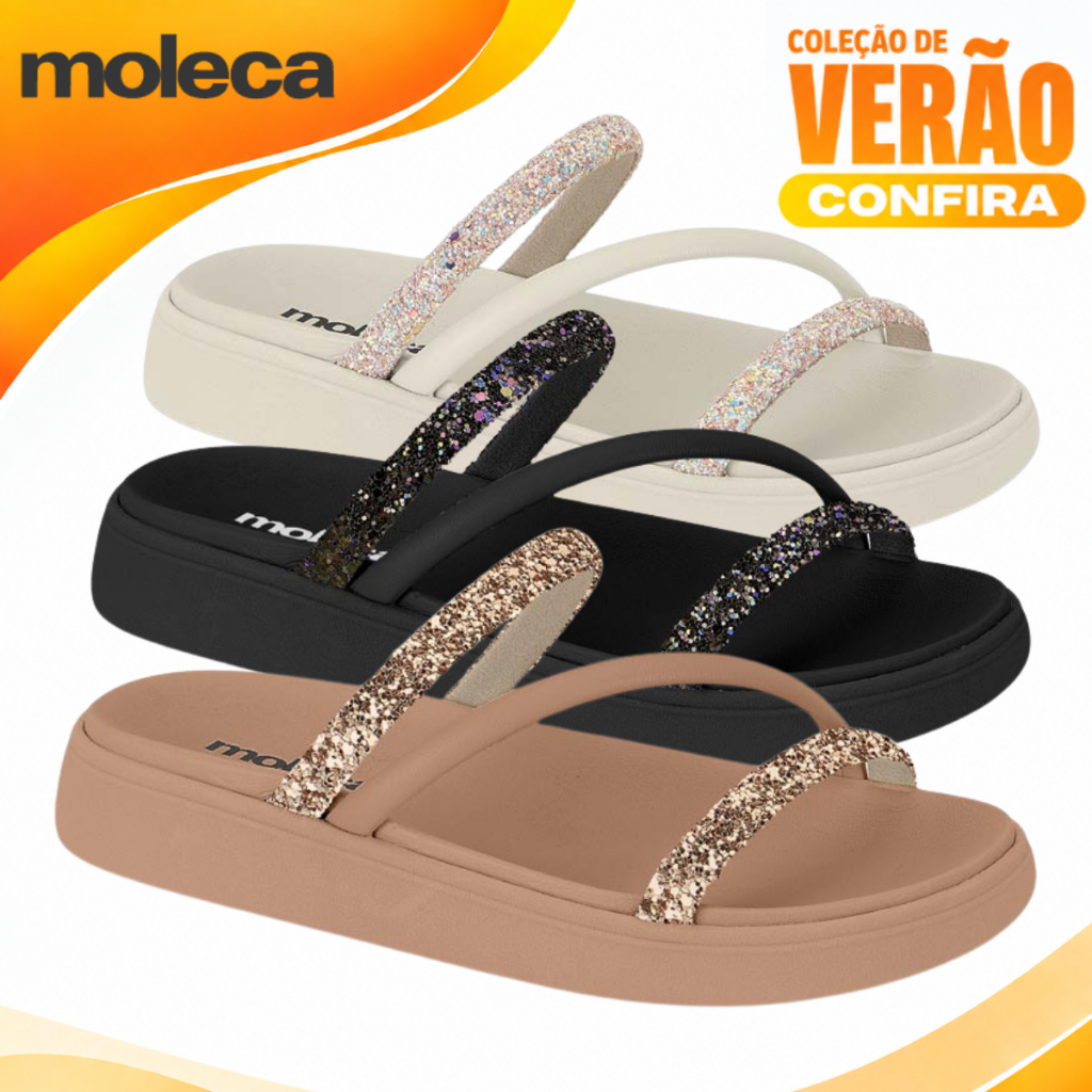 Sandália Birken Feminina Moleca Maxxi Glitter Original Casual Dia a Dia