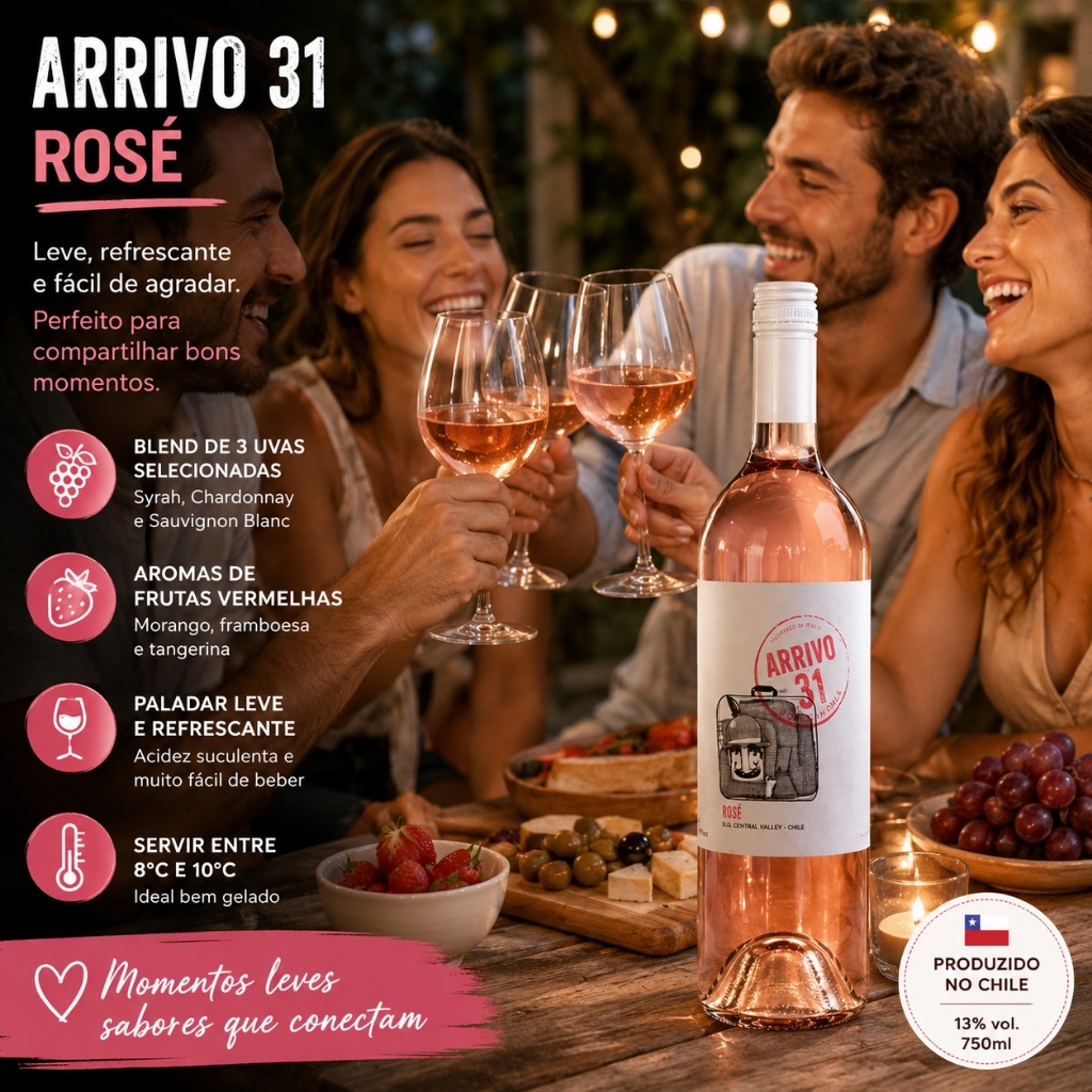 Vinho Rose Fino Seco Chileno Arrivo 31 Rose 750 ml — imagem 2 de 2