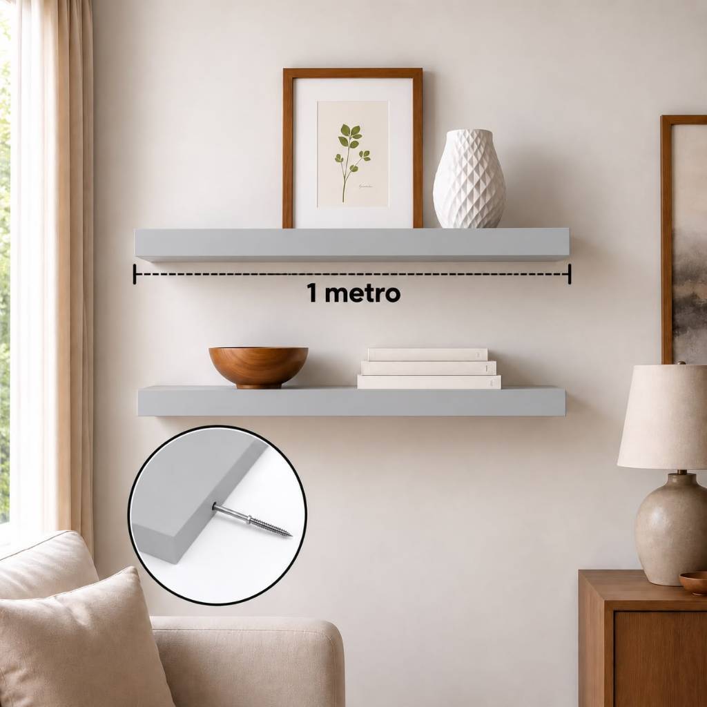 Prateleira Cinza 100x20 Grossa 1 metro 30mm Suporte Invisível Decorativa