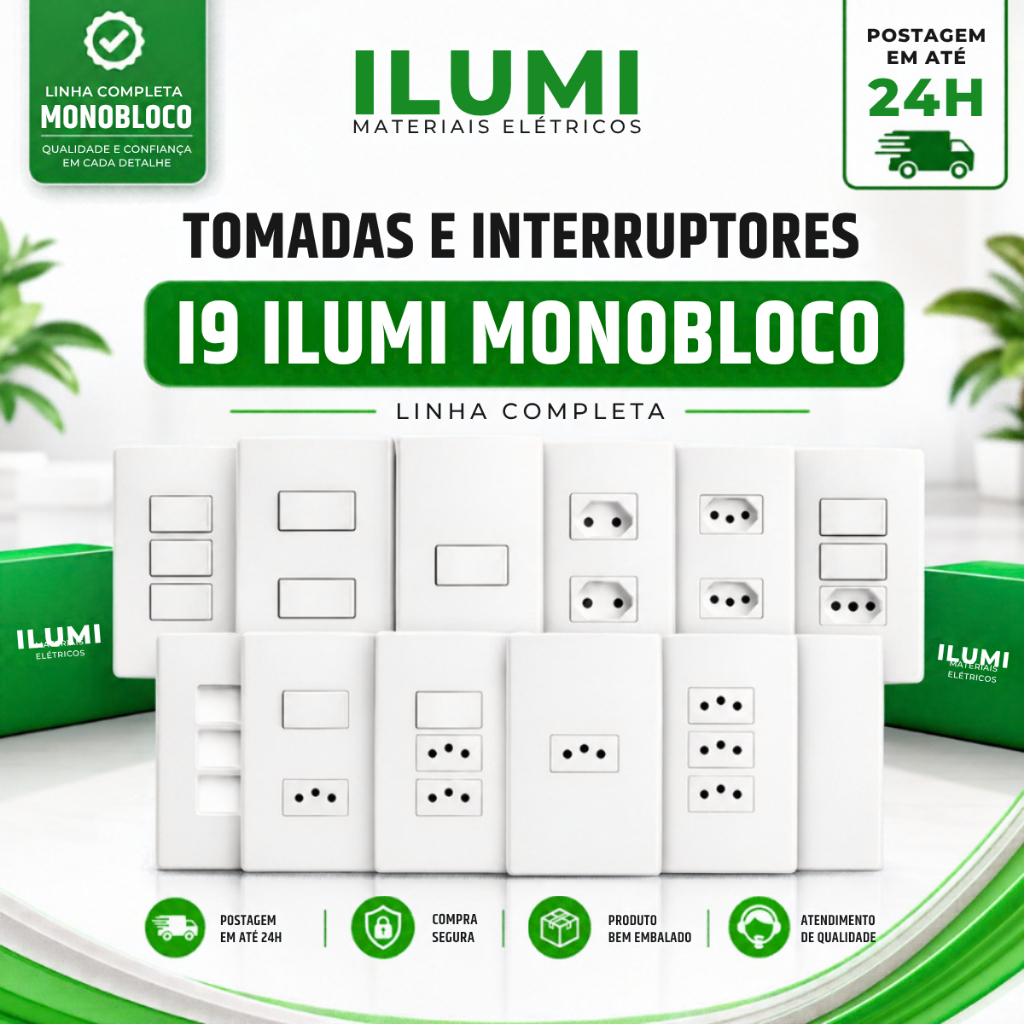 Tomadas e Interruptores Linha I9 Ilumi Todos os Modelos Sem Parafusos Aparentes