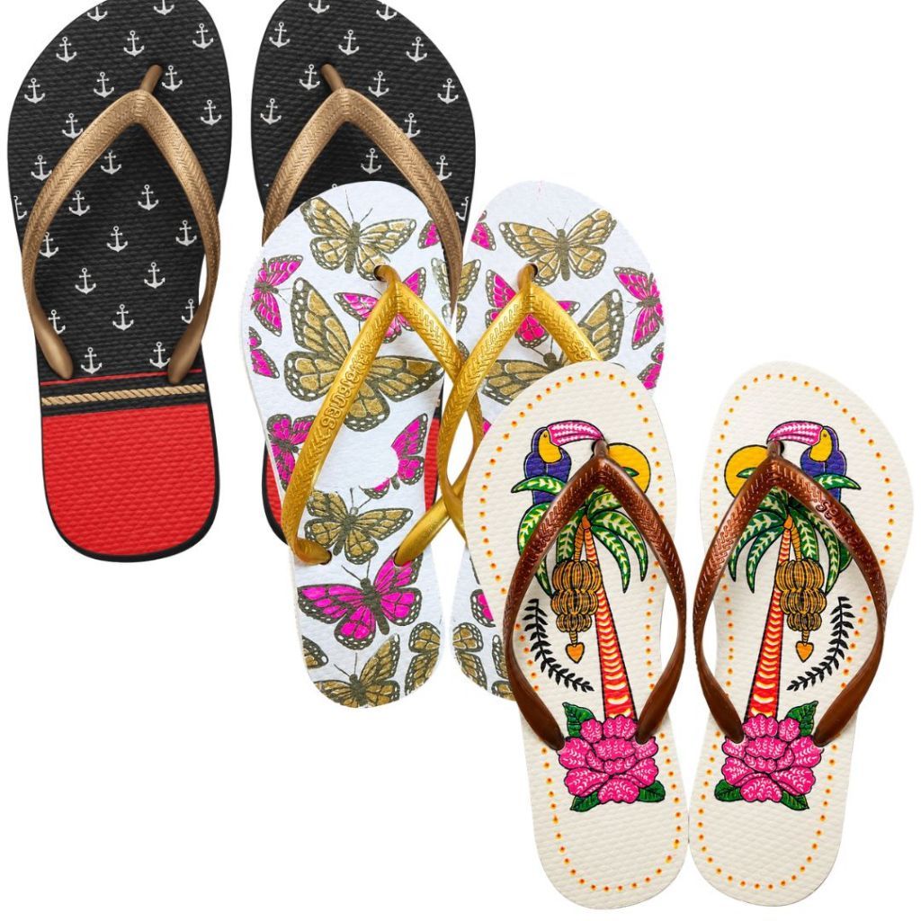 Chinelo Feminino Adulto Borracha Antiderrapante Confortável Estampado Casual Passeio Casa do 34 ao 39