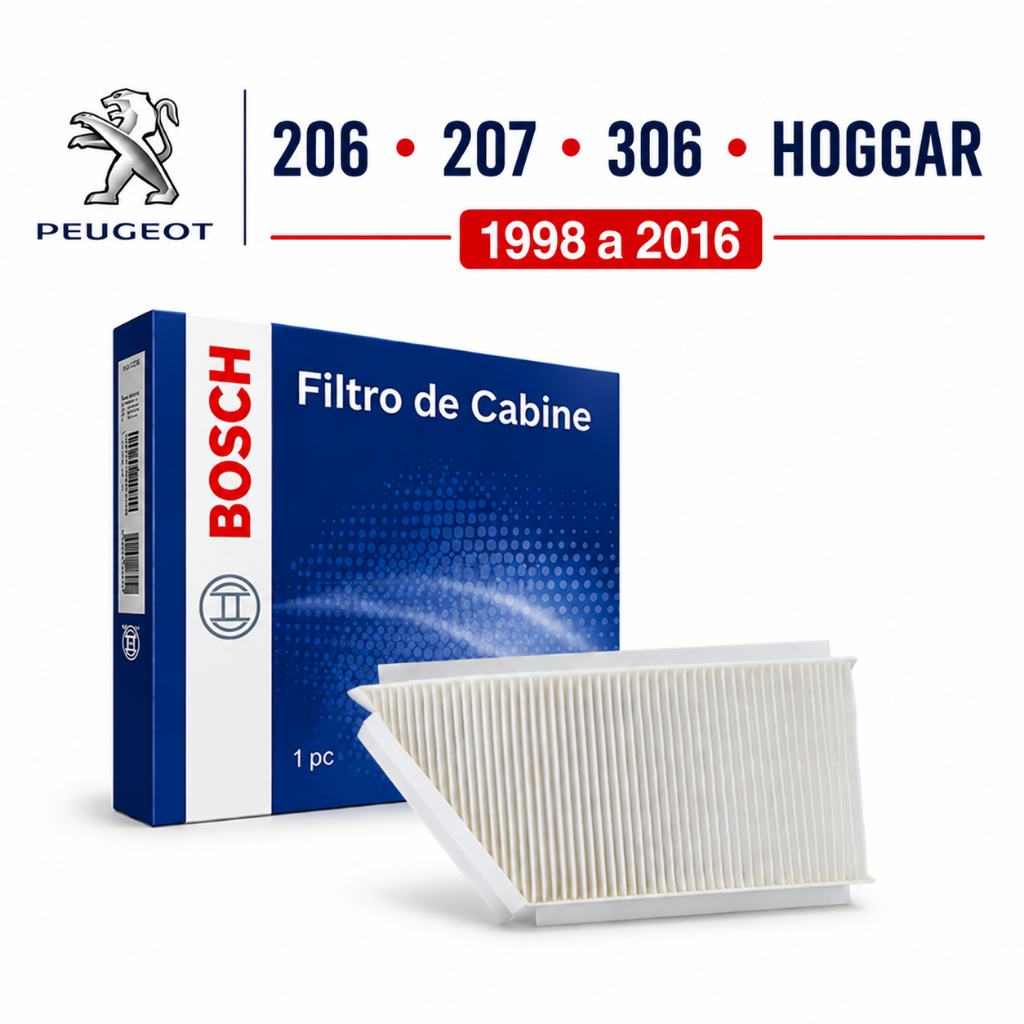 Filtro Ar Condicionado Peugeot 206 207 306 Hoggar 1998 a 2016 + Higienizador Cabine