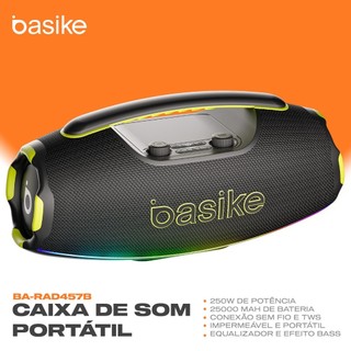 Caixa de Som Bluetooth portátil Basike RAD457B 250W Boombox Grave Forte 25000mah RGB IPX6 TWS