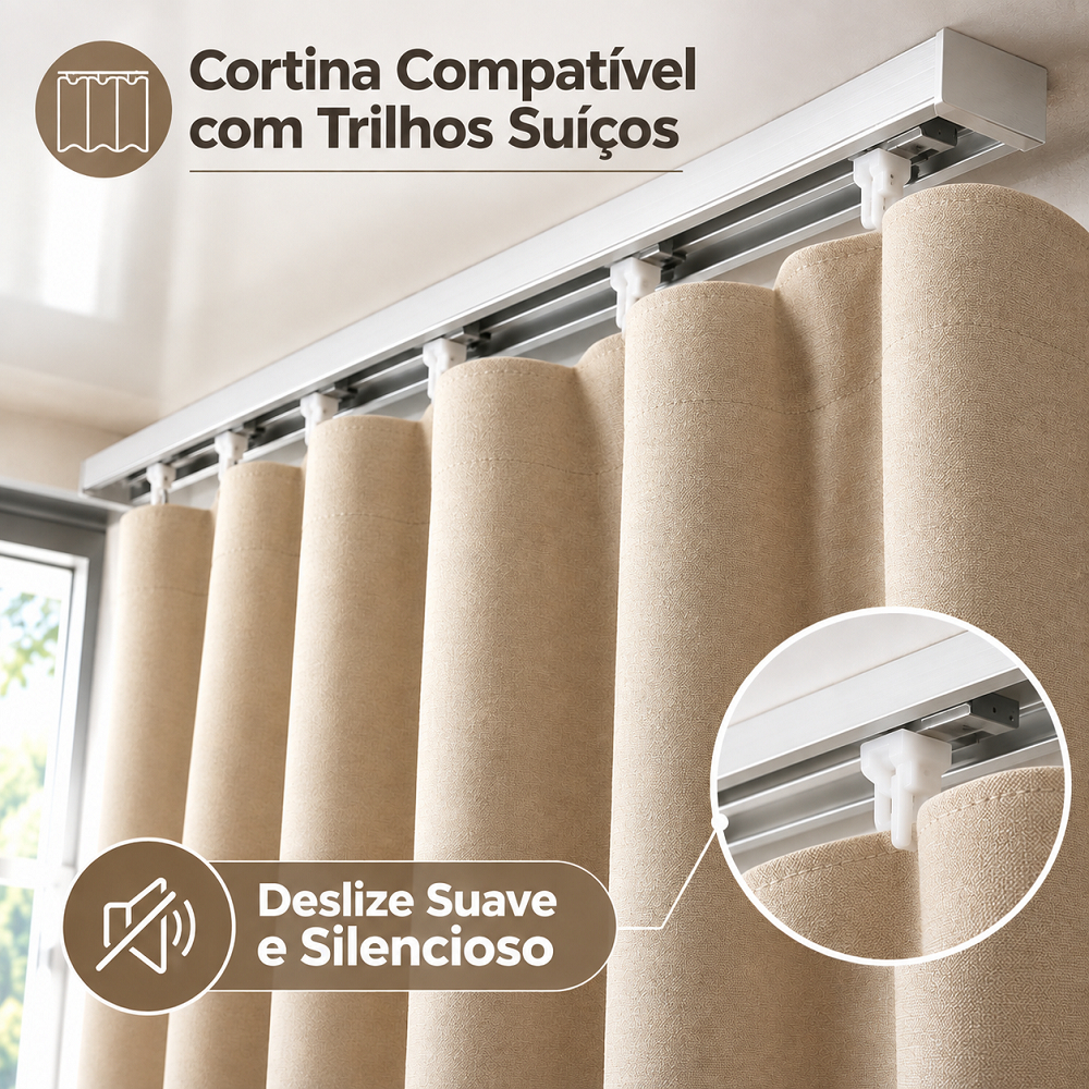 Cortina Trilho Suíço Blackout Corta Luz Sala Quarto 6,00x2,80 Blecaute Tecido Luxo — imagem 2 de 2