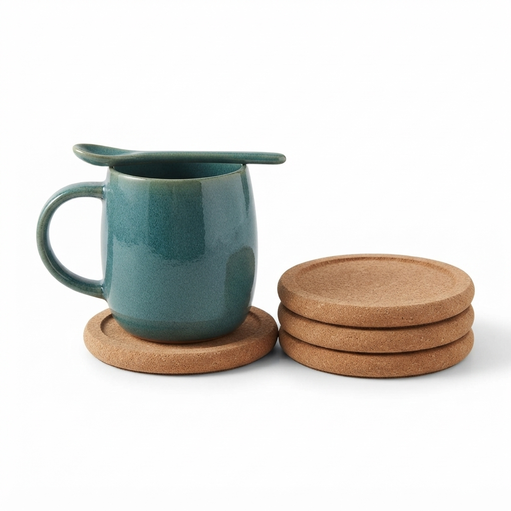 Conjunto 4 Porta Copos de Cortiça 10cm Wolff para Mesa Posta Proteção de Mesa Decoração Lar Bar Jantar e Receber Natural
