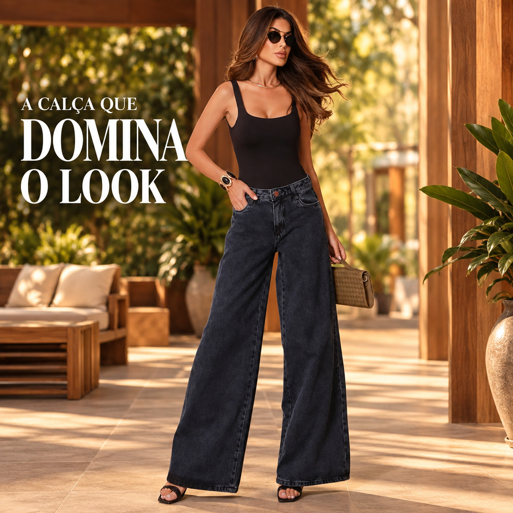 Calça Jeans Feminina Consciencia Wide Leg Relaxed Cintura Baixa 100% Algodão Ana Castela cod. 29909