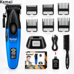 MÁQUINA DE BARBEAR ORIGINAL KEMEI KM-1670 BIVOLT SEM FIO PORTATIL 210 MINUTOS DE USO 6 PENTES 8W