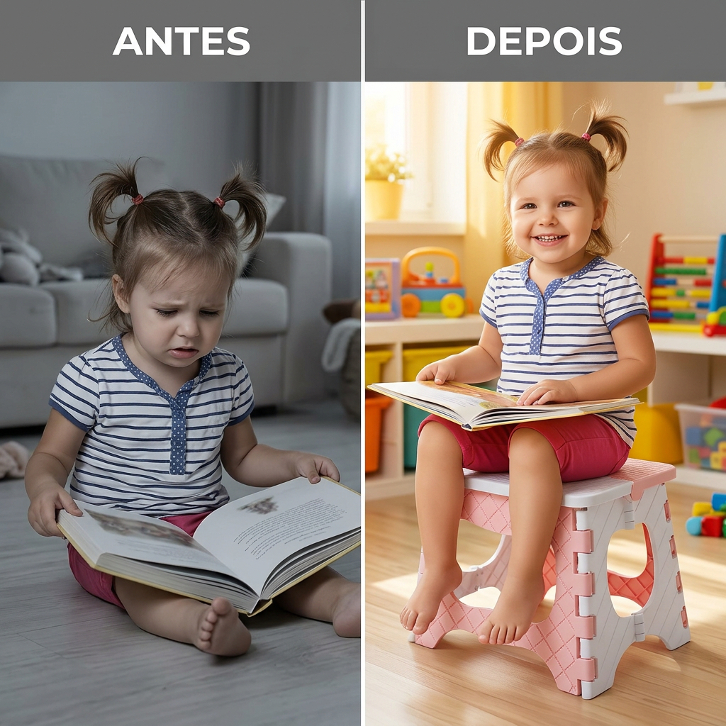 Kit Cadeirinha Banco Banqueta Dobrável Pequeno Resistente Multiuso Com Alça Para Criança Prático