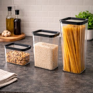 Potes Conjunto 3 Hermeticos Plastico Tampa Vedacao Mantimentos Alimentos Organizadores Cozinha