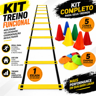 Kit Treino Funcional Agilidade Escada + 5 Cones + 5 Chapéus