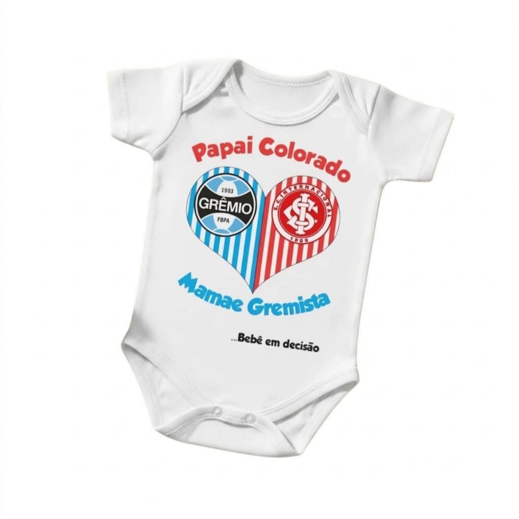 Roupinha de Bebe Body Infantil Futebol Time Grêmio Inter Grenal Papai Colorado Mamãe Gremista Personalizado