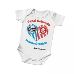 Roupinha de Bebe Body Infantil Futebol Time Grêmio Inter Grenal Papai Colorado Mamãe Gremista Personalizado