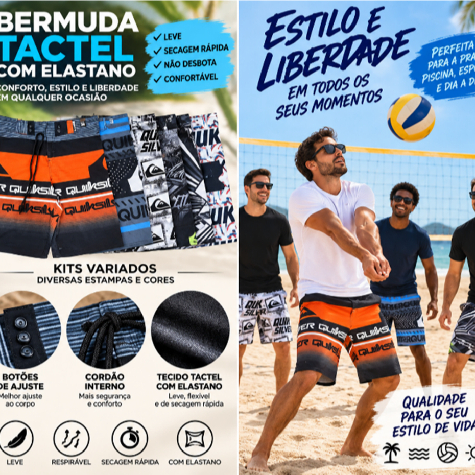 kit 4 bermudas masculinas tactel elastano adulto praia piscina surfista estampadas verao  preço baixo .
