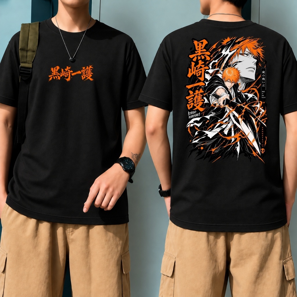 Camiseta Anime Bleach Ichigo Kurosaki Estampada Personagem Otaku Geek Unissex 100% Algodão Plus Size