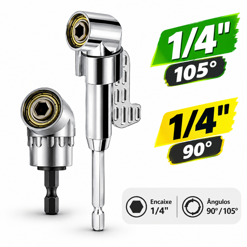 Hot Adaptador Angular 105° para Parafusadeira e Furadeira – Extensor de Bits Magnético 1/4” (6,35mm)Aço Reforçado