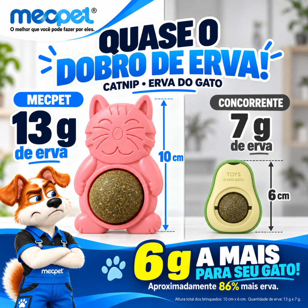 Brinquedo Interativo para Gatos Catnip Bola de Erva Natural Relaxante Mordedor Antiestresse Carinha e Corpinho de Gato