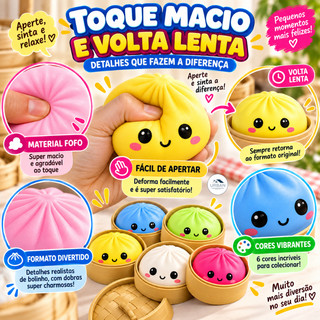 Fidget Toy Squishy Divertido | Pãozinho Macio com Glitter para Apertar | Brinquedo Sensorial Relaxante Colorido