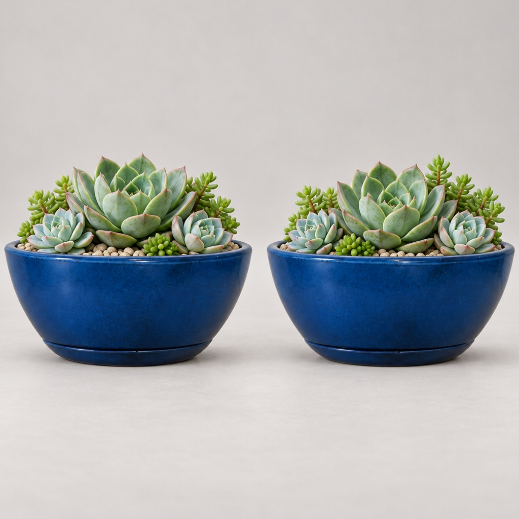 Kit 2 Vasos de Planta Decorativo Bacia Redonda N1 Luxo Polida Lisa com Prato Coletor