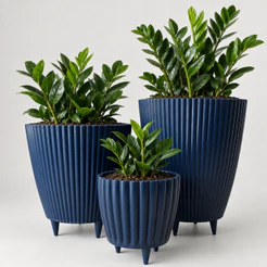 Kit Combo 3 Vasos Canelados com Pés Coluna+Bojo+Cachepot Decorativo para Plantas Jardim Sala + Brinde
