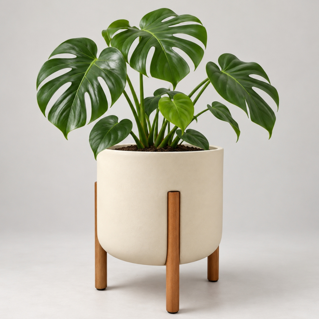 Vaso Polietileno Para Plantas com Pé de Madeira Vaso Nórdico com Suporte
