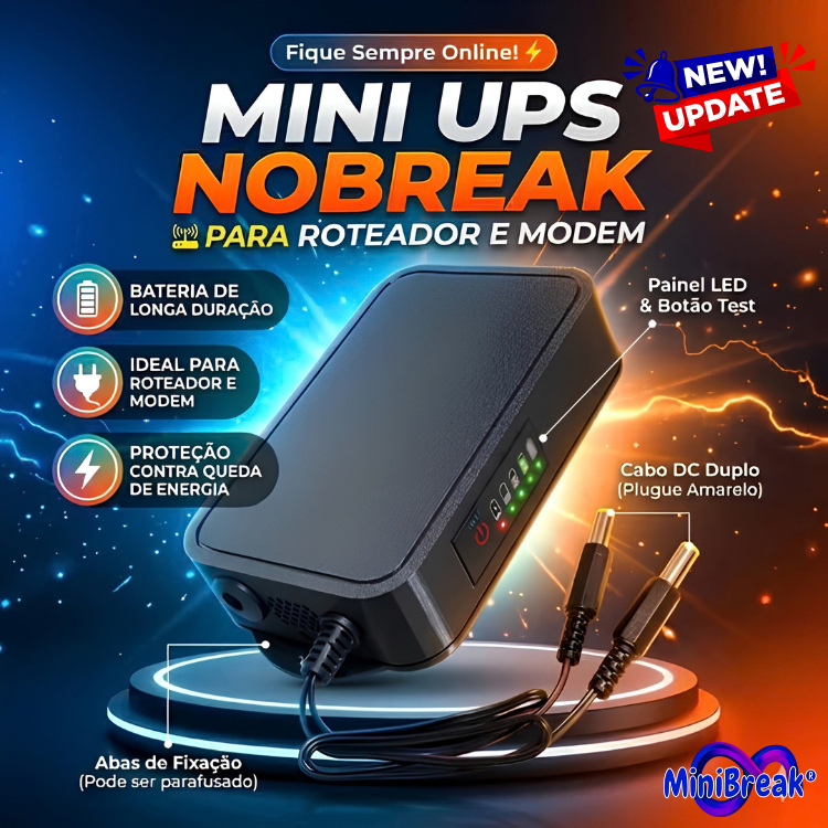 Mini Nobreak 12v 12w-1,5a  9600MaH Mini Ups Para Roteador, Câmera E+ Display na Lateral 🔋