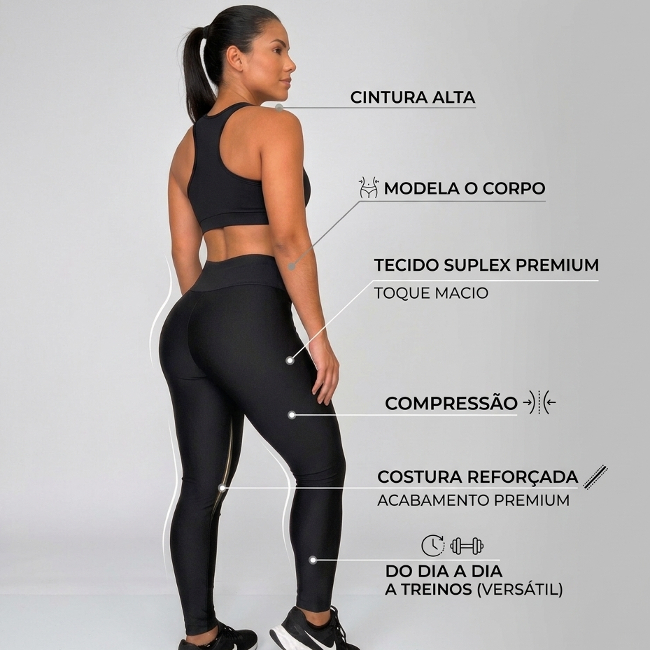 Calça Legging Fitness Modeladora Cintura Alta Suplex Premium Academia Feminina