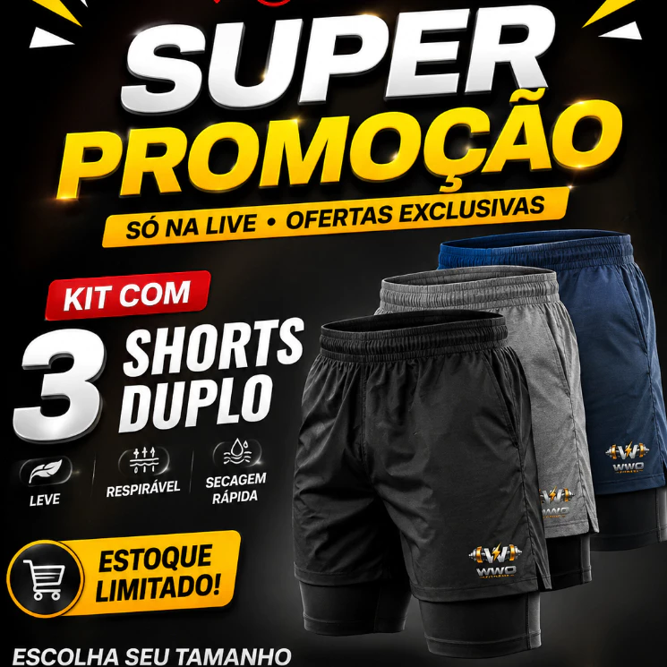 KIT 3 Bermuda/ Shorts Masculino 2 em 1 Corrida Forrado c/bolsooculto para Treinar — imagem 1