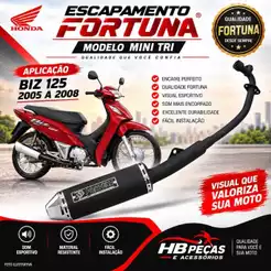 Escapamento Fortuna Mini Tri Oval F1 Honda Biz 125 Ano 2005 a 2008 Preto
