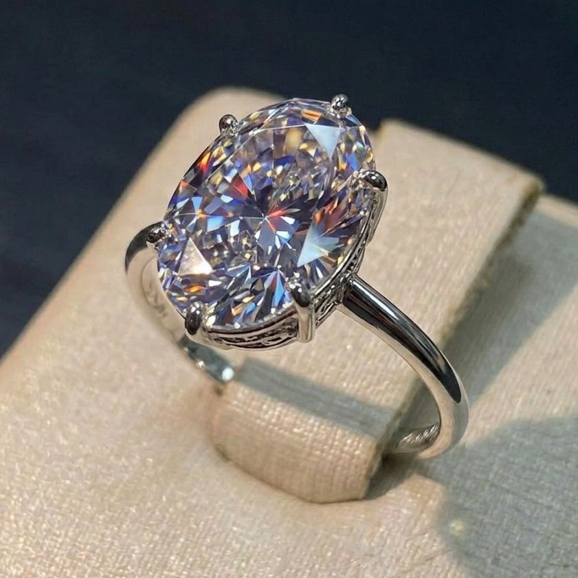 Anel Georgina Solitário Oval em Prata 925 Legítima com Zircônia Premium Importada 10mm