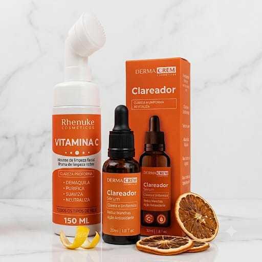 Kit Skincare Mousse De Limpeza + Sérum Clareador Vitamina C ou Rosa Mosqueta Dermachem