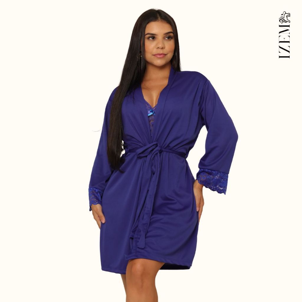 Robe Roupão Feminino Noiva com Manga 3/4  Renda