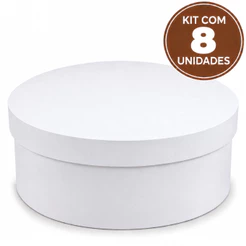 Kit com 8 Caixas Redondas Pintadas Brancas em MDF Decorativas 20x7 Convite Casamento Madrinha Padrinho