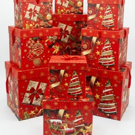 Caixa de Presente de Natal Decorada com Fita e Laço para Presente e Lembrancinha