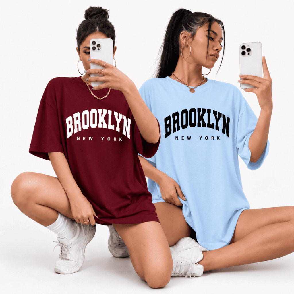 Kit 2 Camisetas Oversized Streetwear Femininas Brooklyn 100% Algodão Estilo Casual 30.1 New york