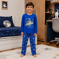 Conjunto Pijama Infantil Sortido 100% Algodão Camiseta e Calça Meia Estação Menino