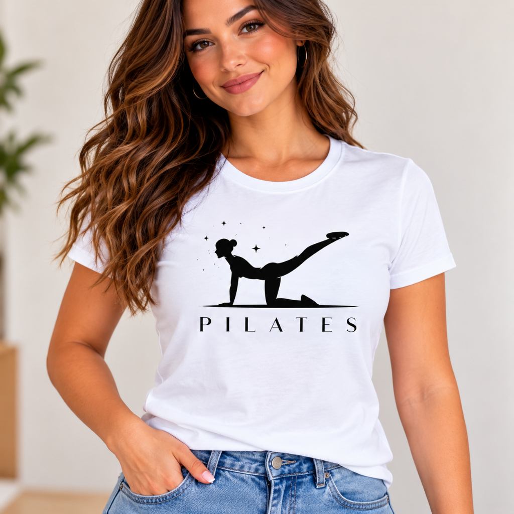 Baby Look Feminina Pilates Camiseta T-Shirt Feminina Estampada Várias Cores Confortável Casual