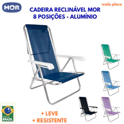 Cadeira De Praia Piscina Reclinável 8 Posições Alumínio Mor