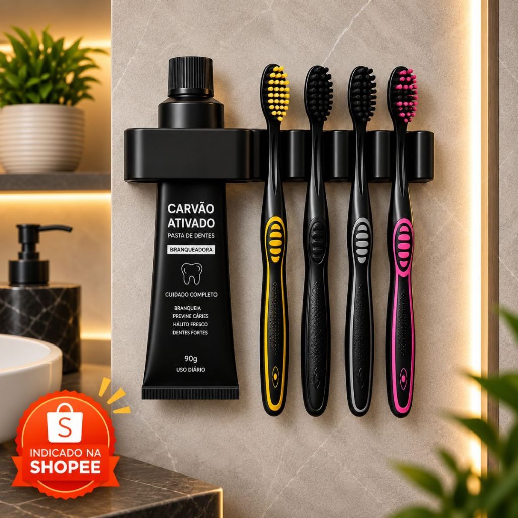 Porta Escova de Dentes Organizador Banheiro Suporte Pasta Dental Autoadesivo de Parede