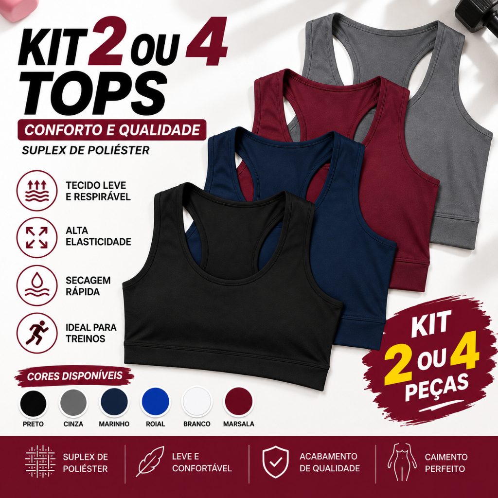 Kit 2 Ou 4 Top Academia Nadador Moda Fitness Esporte Treino Academia