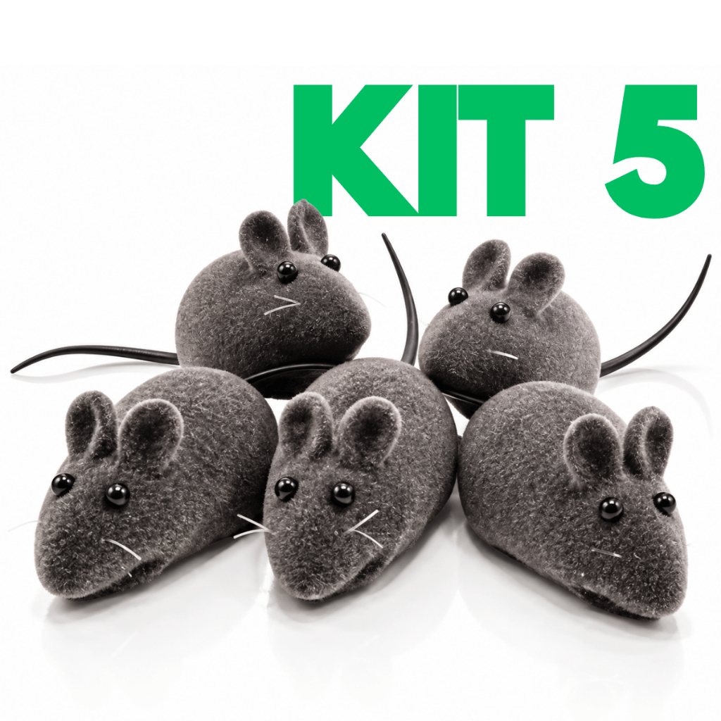 Kit 5 Brinquedo Ratinho Pet para Gatos e Cachorros com Apito Veludo Macio Interativo Antiestresse Diversão e Caça