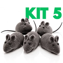 Kit 5 Brinquedo Ratinho Pet para Gatos e Cachorros com Apito Veludo Macio Interativo Antiestresse Diversão e Caça