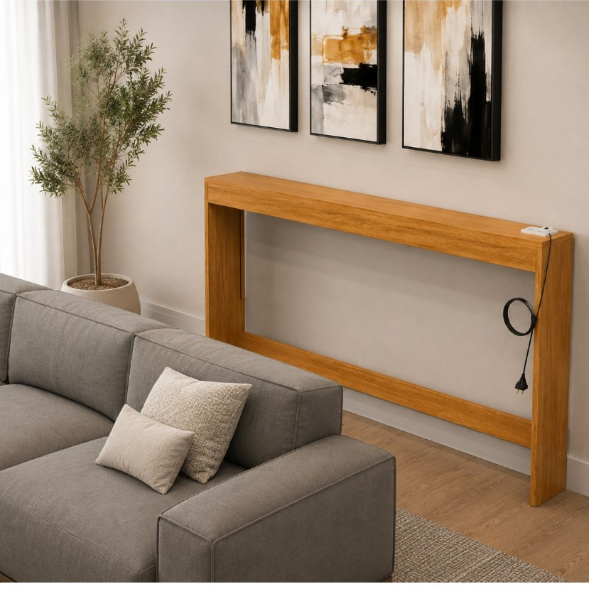 Aparador Console de Sofá 90cm Nature com Tomada