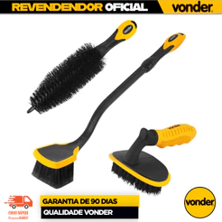 Kit Escovas Limpeza Automotiva Vonder 3 Peças Para Rodas Pneus Carro Detalhamento