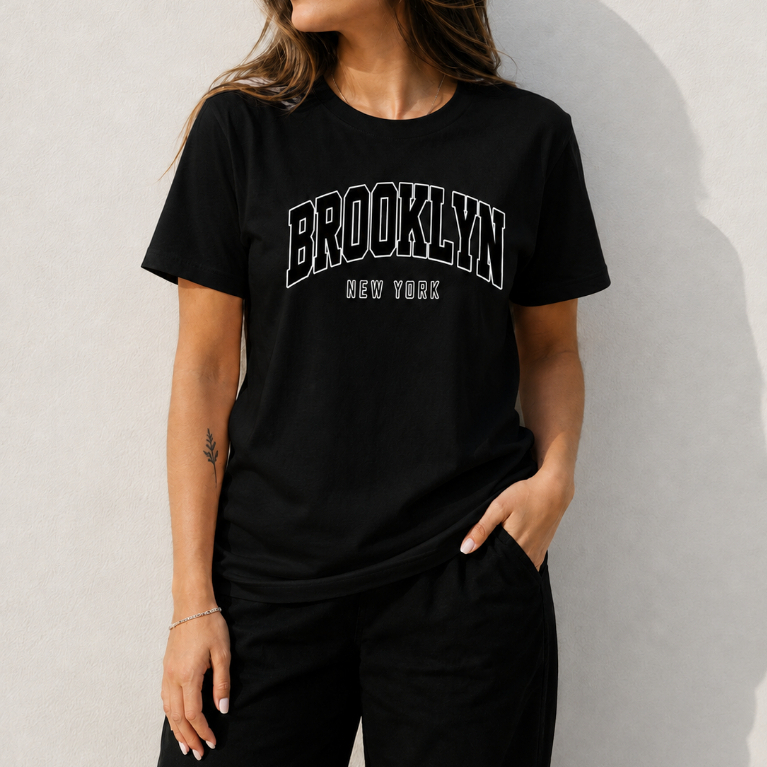Camiseta Brooklyn Masculina e Feminina Confortável Casual Em Algodão