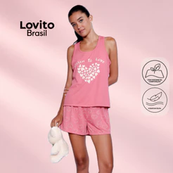 Lovito Conjunto Pijama Feminino Regata e Shorts Estampado PJB999BRL1029