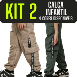 KIT 2 Calça Infantil Menino Tactel 10 12 14 Anos Juvenil Blogueirinho Escola Passeio Jogger Cargo Masculina